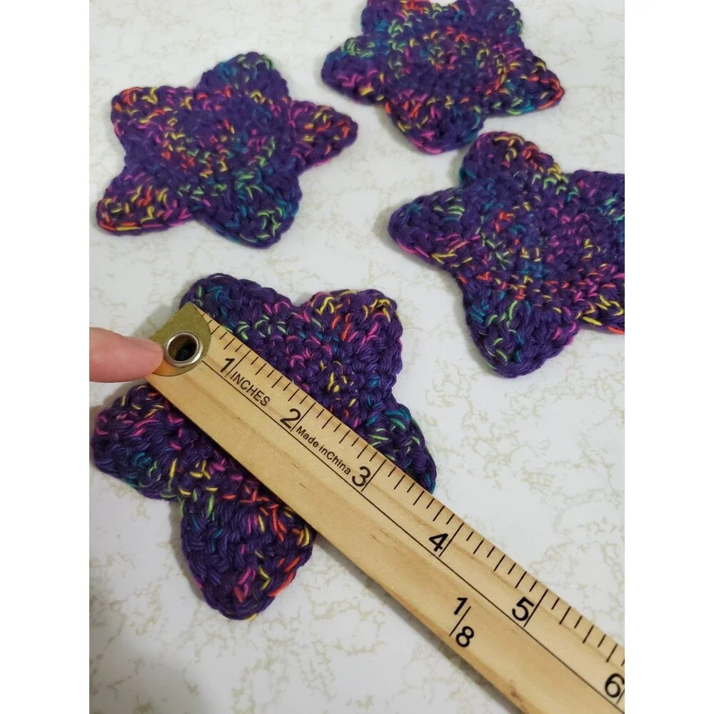 Handmade Crochet Cotton Purple Rainbow Spiral  4 Star Coaster Set FREE SHIPPING
